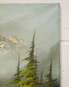 Forest Oil Painting Snow Cap Mountains