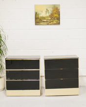 Load image into Gallery viewer, Pair of Black &amp; Gold Glass Lowboy Dressers
