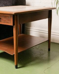 Travertine Basketweave Side Table with Drawer