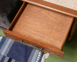 Travertine Basketweave Side Table with Drawer