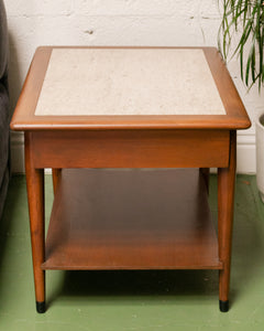 Travertine Basketweave Side Table with Drawer