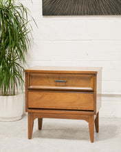 Load image into Gallery viewer, Double Drawer Walnut Nightstand
