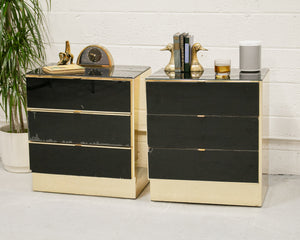 Pair of Black & Gold Glass Lowboy Dressers