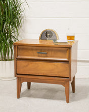 Load image into Gallery viewer, Double Drawer Walnut Nightstand
