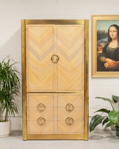 Mastercraft Zebrano Wood and Patinated Brass Tall Wardrobe Cabinet