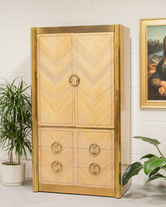 Mastercraft Zebrano Wood and Patinated Brass Tall Wardrobe Cabinet