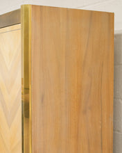 Load image into Gallery viewer, Mastercraft Zebrano Wood and Patinated Brass Tall Wardrobe Cabinet
