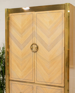 Mastercraft Zebrano Wood and Patinated Brass Tall Wardrobe Cabinet