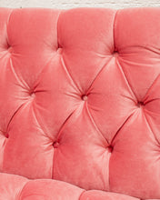 Load image into Gallery viewer, Jack Cartwright Chrome Base Floating Tuxedo Sofa in Strawberry Velvet
