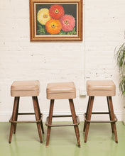Load image into Gallery viewer, Set of 3 Tan Vintage Barstools

