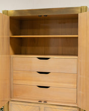 Load image into Gallery viewer, Mastercraft Zebrano Wood and Patinated Brass Tall Wardrobe Cabinet
