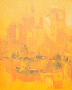 Orange Cityscape Mid Century Painting