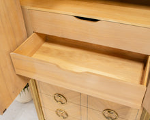 Load image into Gallery viewer, Mastercraft Zebrano Wood and Patinated Brass Tall Wardrobe Cabinet
