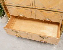 Load image into Gallery viewer, Mastercraft Zebrano Wood and Patinated Brass Tall Wardrobe Cabinet
