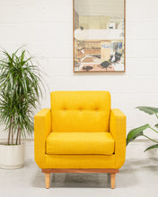 Load image into Gallery viewer, Modern Mustard Tweed Lounge Chair
