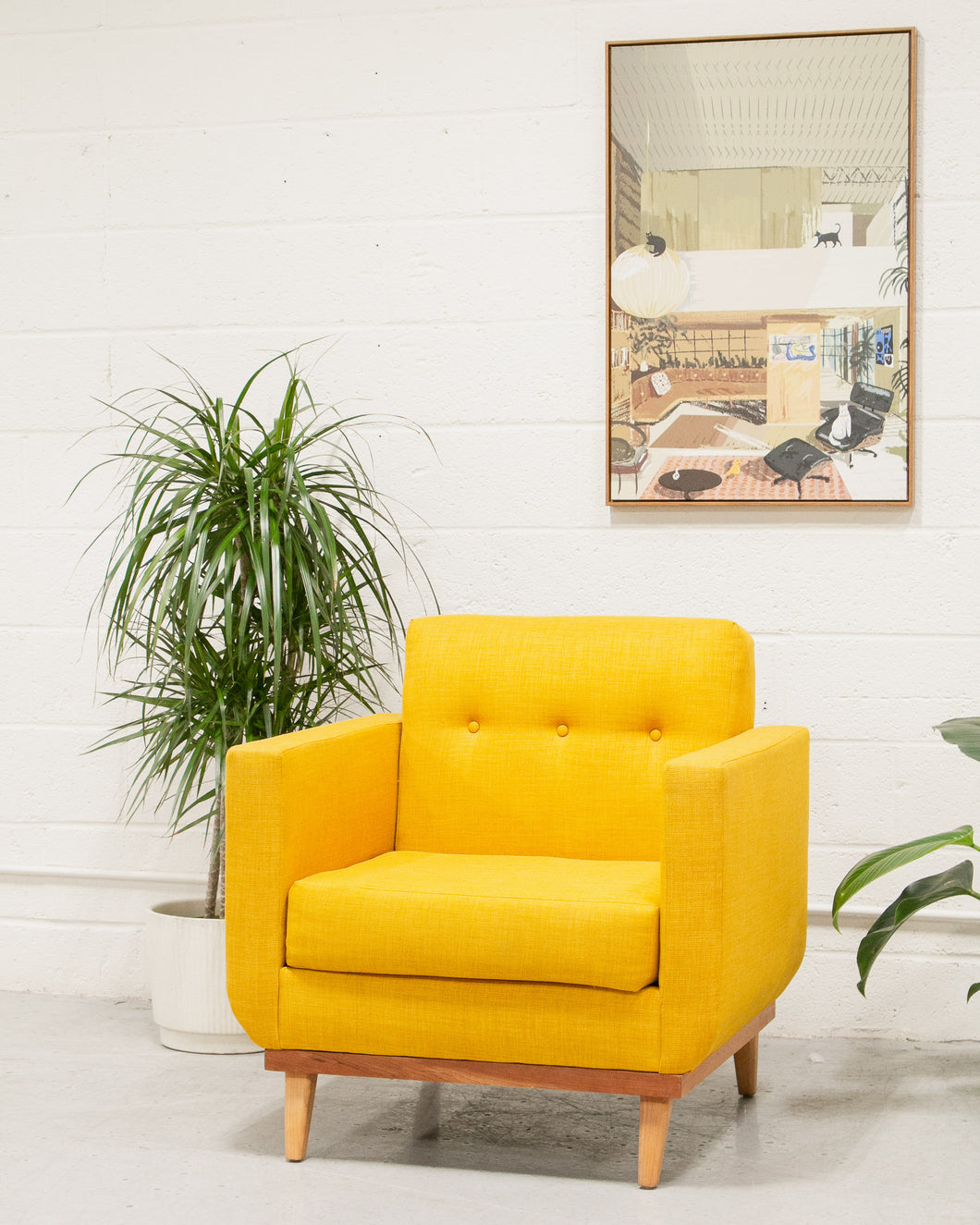 Modern Mustard Tweed Lounge Chair