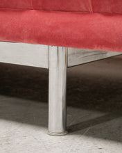 Load image into Gallery viewer, Jack Cartwright Chrome Base Floating Tuxedo Sofa in Strawberry Velvet
