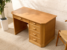 Load image into Gallery viewer, Vintage Coastal Rattan Writing Desk with Woven Drawer Fronts
