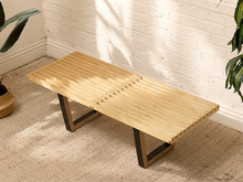 Load image into Gallery viewer, Handmade Modern Slatted Wood Bench with Sculptural Base
