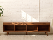 Load image into Gallery viewer, Boston Handcrafted, Walnut Low Credenza with Drawers and Open Storage
