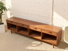 Load image into Gallery viewer, Boston Handcrafted, Walnut Low Credenza with Drawers and Open Storage

