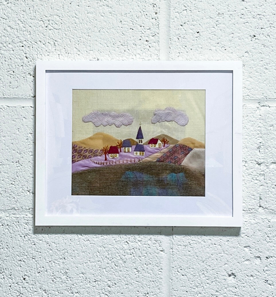 Fabric Art of a Small Town - Framed