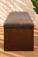 Load image into Gallery viewer, Heath Walnut dining bench upholstered in Cocoa Ash velour fur with sculptural arched wood frame
