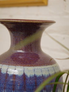 Glazed Earthenware Ovoid Vase With a Blue Hue Flambe Glaze