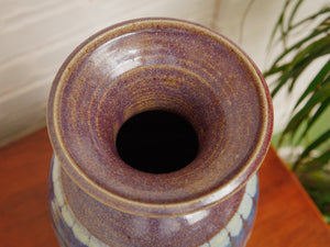 Glazed Earthenware Ovoid Vase With a Blue Hue Flambe Glaze