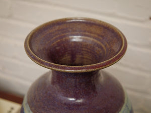 Glazed Earthenware Ovoid Vase With a Blue Hue Flambe Glaze