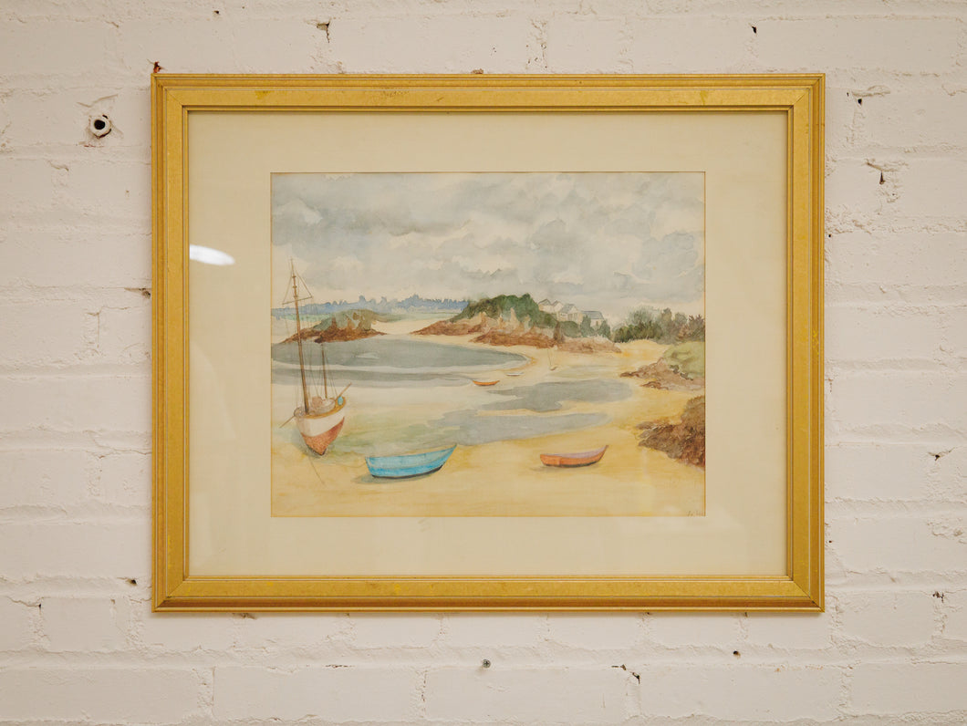 Boats on the Sand Watercolor