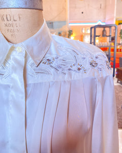 Vintage Cream Satin Blouse with Beaded Detail (6)
