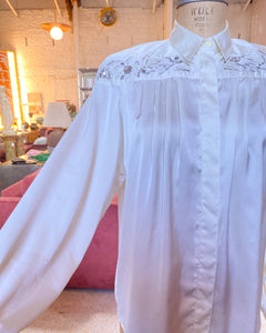 Vintage Cream Satin Blouse with Beaded Detail (6)