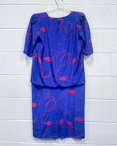 Vintage Cobalt Blue and Fuchsia Dress (S)
