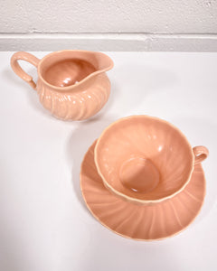 Vintage Peach Franciscan Matte Coffee Cup, Saucer and Creamer