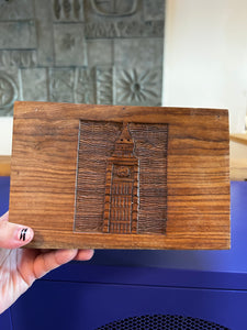 Walnut Carved Vintage Big Ben Jewelry Box