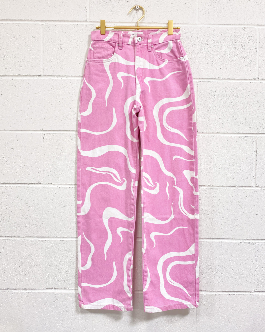 Pink and White Swirl Cotton:On Denim Pants (2)