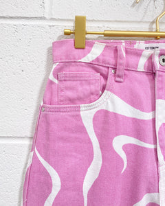 Pink and White Swirl Cotton:On Denim Pants (2)