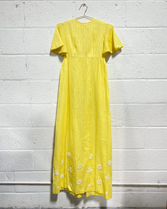 Vintage Butter Yellow Dress with Daisy Appliqués