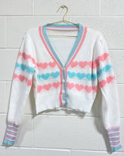 Load image into Gallery viewer, White Cardigan with Pink and Blue Hearts (L)
