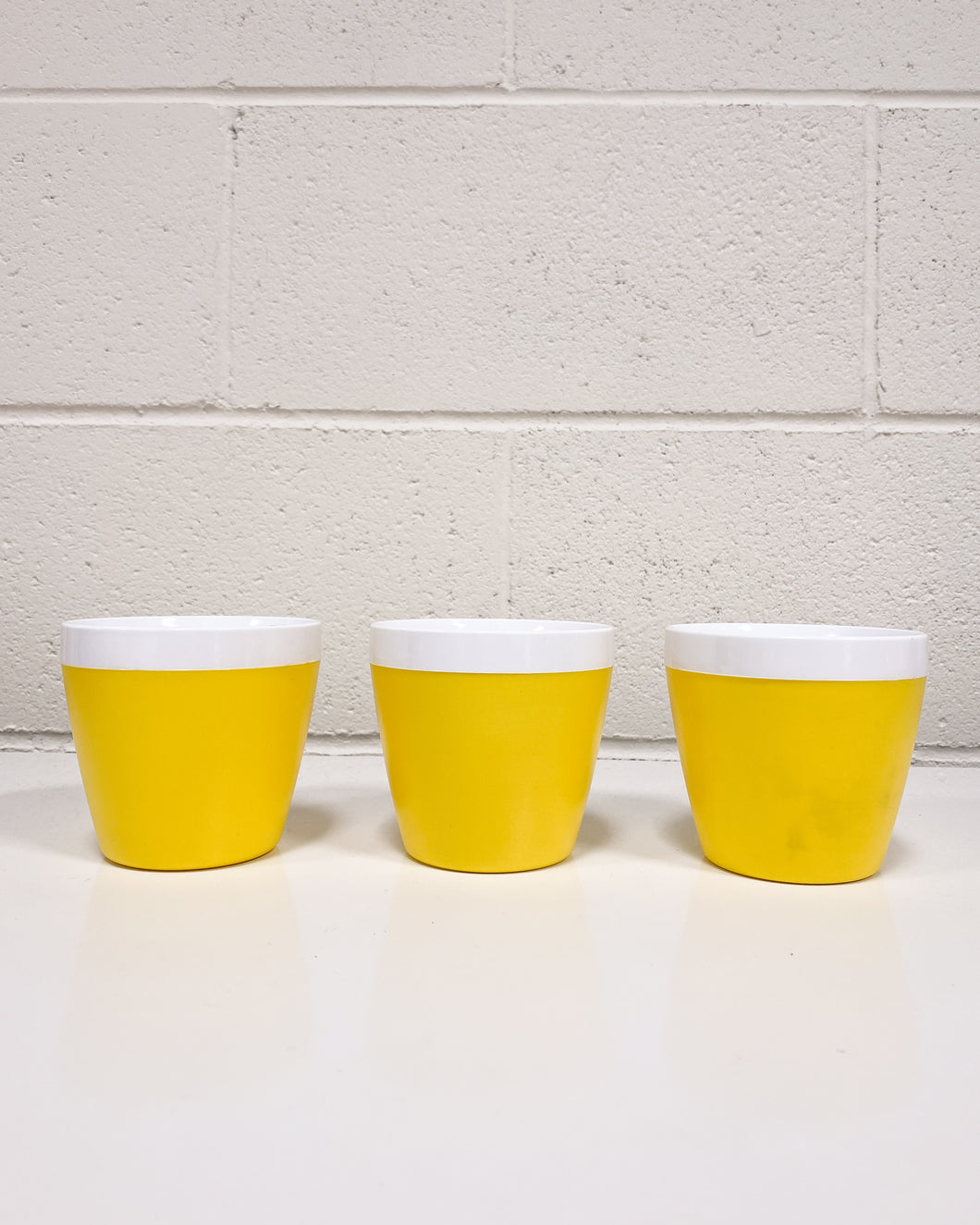 Vintage Set of 3 Plastic Yellow and White Cups