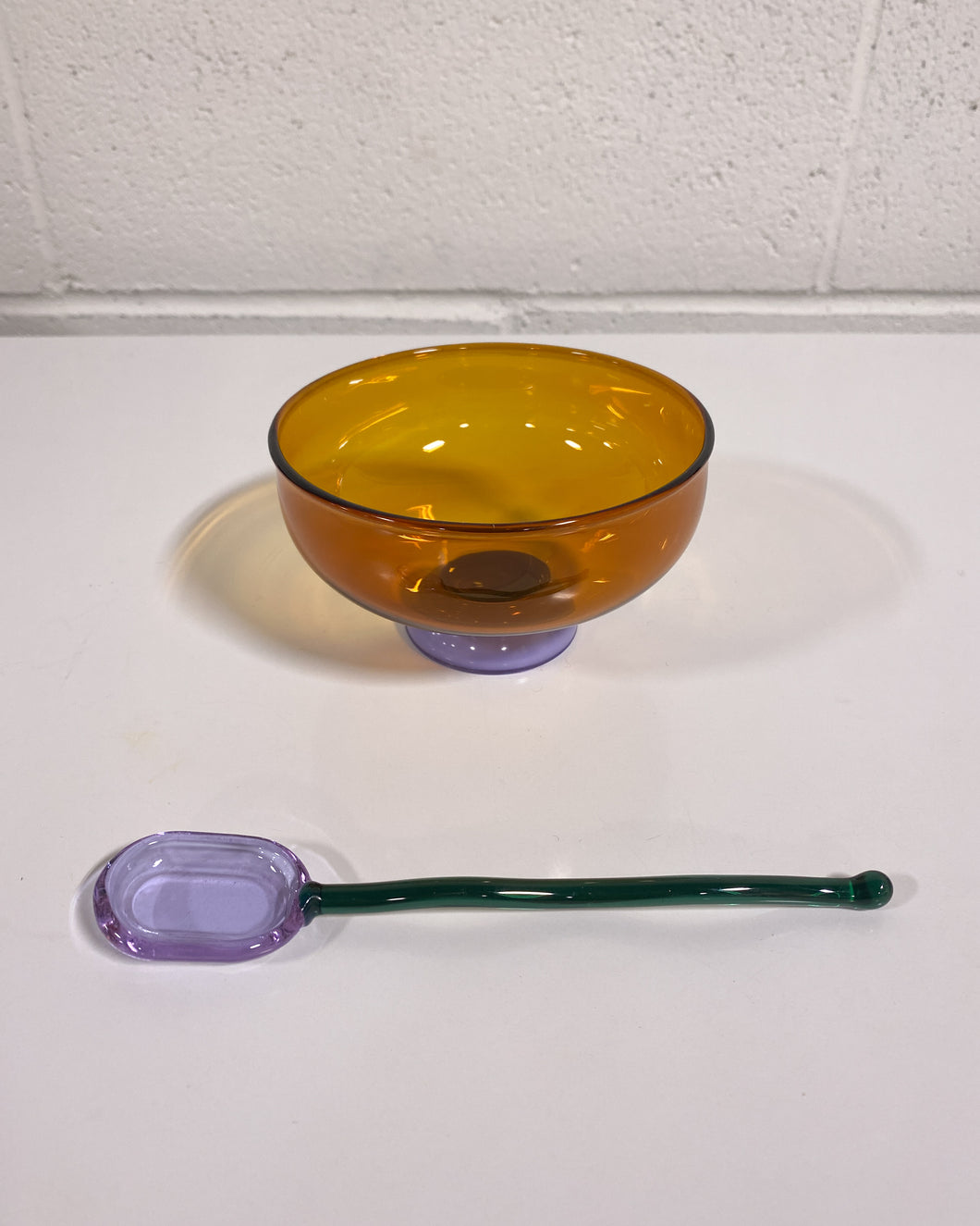 Amber Glass Dessert Bowl and Spoon