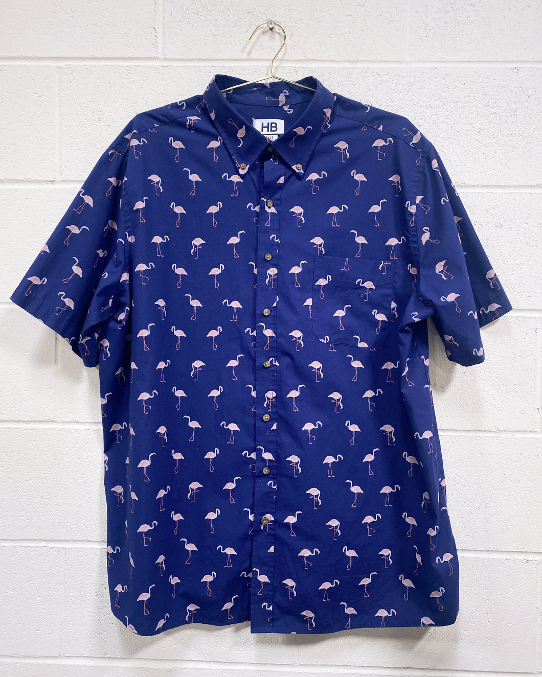 Navy Blue and Pink Flamingo Button Up (1XLT)