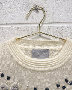 Vintage Cream Beaded Sweater (M)