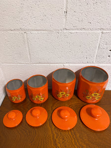 Vintage Orange Floral Canisters - Set of 4