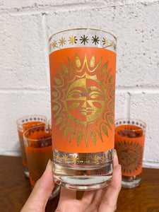 Vintage Jeanette Celestial Aztec Sun Highball Glasses - Set of 6