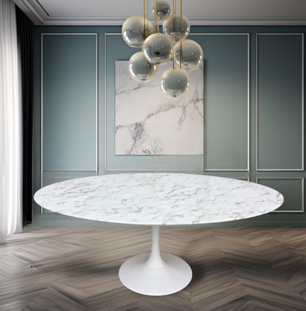 Daisy Faux Marble 78 inch Oval Dining Table – Sunbeam Vintage