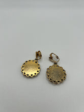 Load image into Gallery viewer, Vintage Green Stone Mosaic Clip-On Earrings with Gold-Tone Filigree
