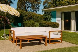 Mareena Outdoor Teak Sectional Sofa with Coffee Table