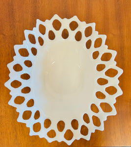 Large Lace Milk Glass Console Oval Bowl